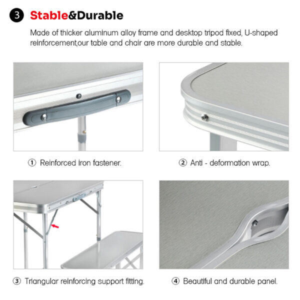 Customizable Folding Aluminum Camping Outdoor Table with Seats (3)