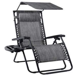 Foldable Reclining Lounger Camping Chair with Detachable Side Tray and Canopy (2)