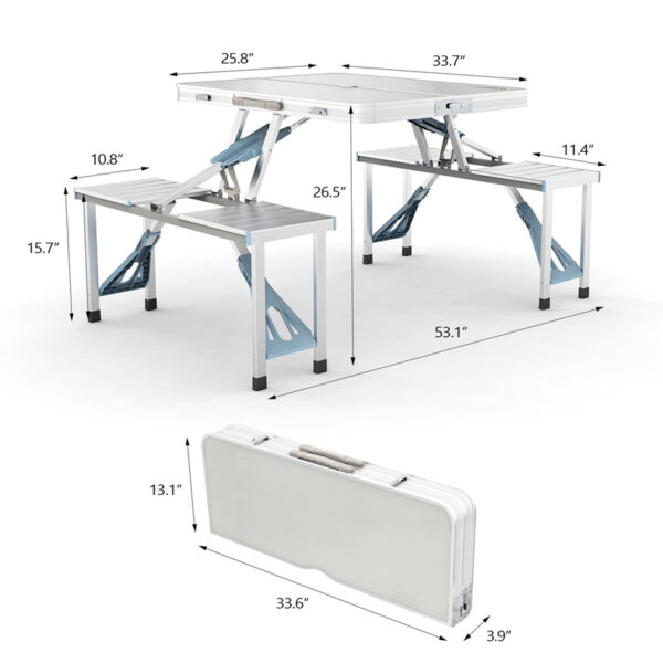 Portable Aluminum Folding Metal Camping Table with Chair Set (2)